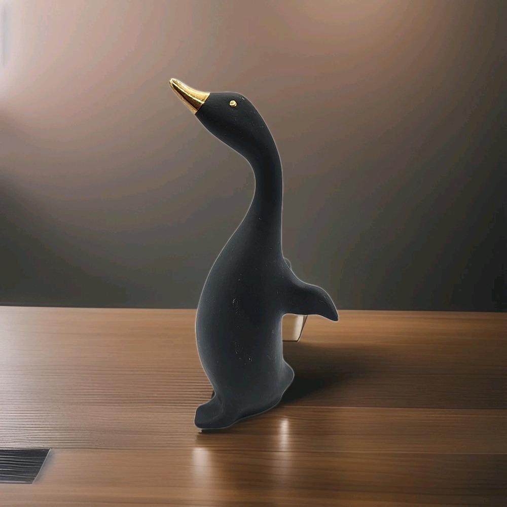 Hollohaza Hungarian Matte Grey/Gold Porcelain Goose Figurine Hand painted #1831